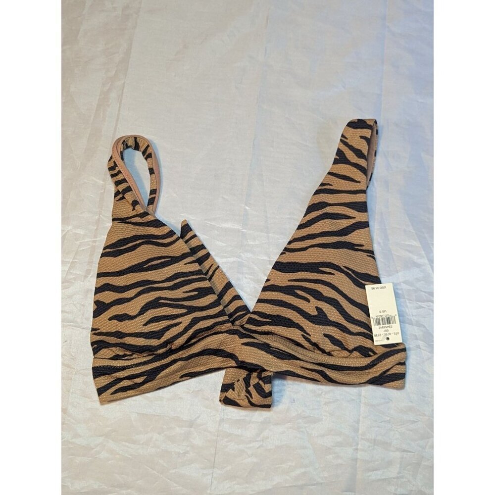 Aerie Pique Brown Animal Tiger Print Tie Triangle Bikini Top NWT Small 1124